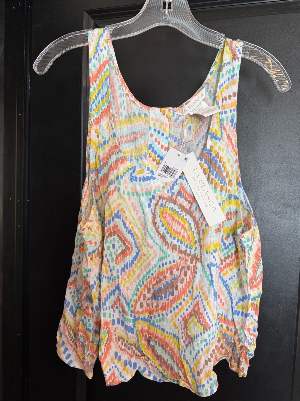 La Blanca Multicolor Dotted Ikat-Style Scoop Tank Sz XL P851SS